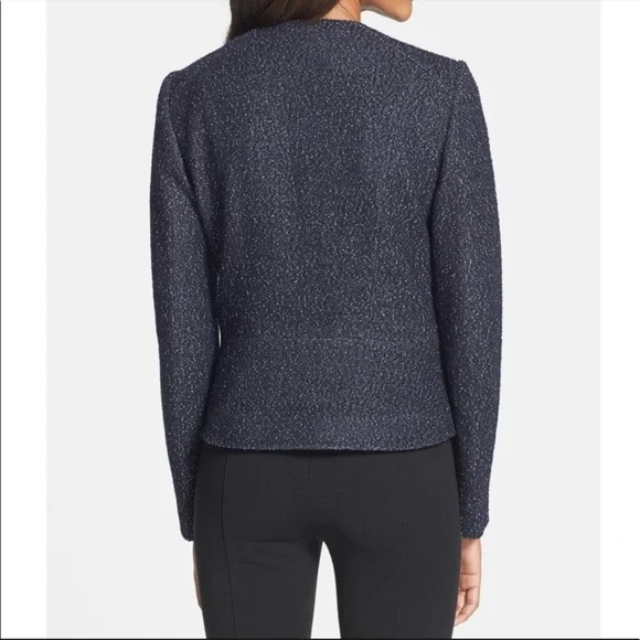 Hugo Boss Klera Tweed Wool Blue Asymmetrical Blazer Coat - Picture 2 of 9